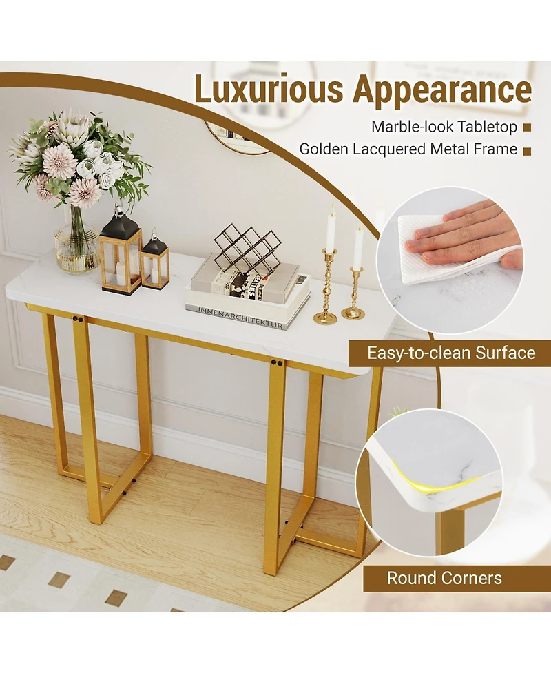 Sugift Modern Entryway Console Table with Marble Top and Metal Frame