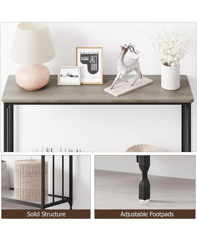 gaomon Industrial Console Table, Behind Couch Table with Glass Shelf, Narrow Metal Frame Hallway Table, Entryway, Living, Bedroom
