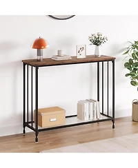 gaomon Small Entryway Console Table, Narrow Table Behind Sofa with Metal Frame and Glass Shelf