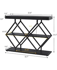gaomon 39" Entryway Table, 3-Tier Console Table with Storage, Diamond Metal Frame, Adjustable Feet