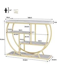gaomon Modern 39" Console Table, 4-Tier Narrow Entryway with Storage Shelves, Marble Top, Metal Geometric Frame