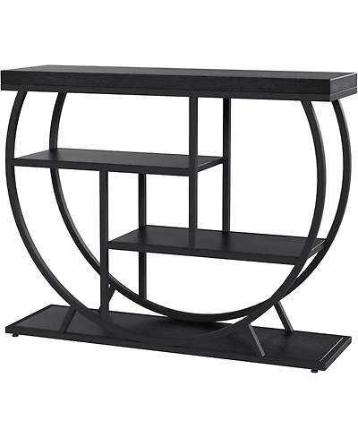 gaomon 39" Industrial Console Table, 4-Tier Entryway Sofa Table, Metal Geometric Frame, Rustic Wood Top