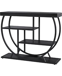 gaomon 39" Industrial Console Table, 4-Tier Entryway Sofa Table, Metal Geometric Frame, Rustic Wood Top