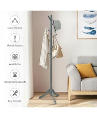 Sugift Adjustable Wooden Tree Coat Rack with Eight Hanging Hooks