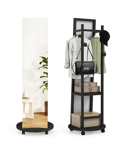 Sugift Freestanding Coat Rack with Full Length Mirror and Hooks