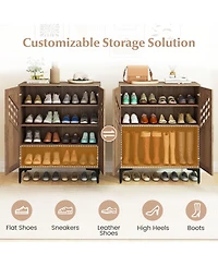 Sugift Farmhouse Shoe Storage Cabinet with Shelves and Metal Legs