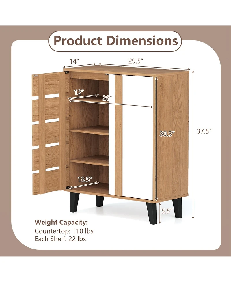 Sugift Farmhouse Shoe Organizer with Louvered Doors and Shelves