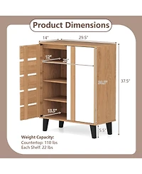 Sugift Farmhouse Shoe Organizer with Louvered Doors and Shelves