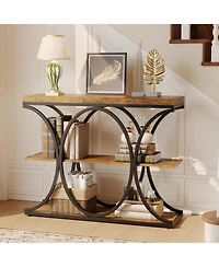 gaomon 39" Narrow Console Table for Entryway, Industrial 3-Tier Sofa Table, Round Metal Base, Storage Shelves