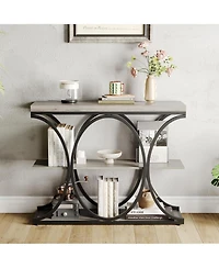 gaomon 39" Narrow Console Table for Entryway, Industrial 3-Tier Sofa Table, Round Metal Base, Storage Shelves