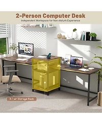 Sugift Two Person Computer Desk with Power Outlet and Printer Stand