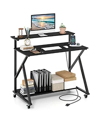 Sugift Rolling Computer Desk with Charging Station and Monitor Shelf