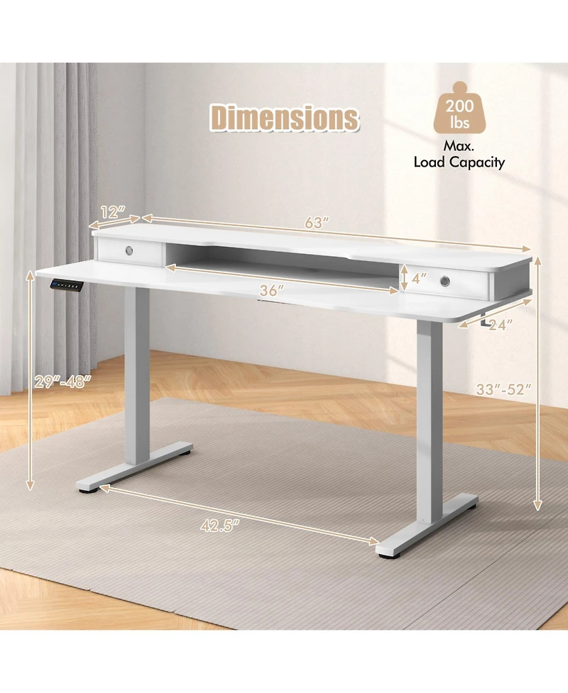 Sugift Electric Standing Desk with Two Drawers for Home Office