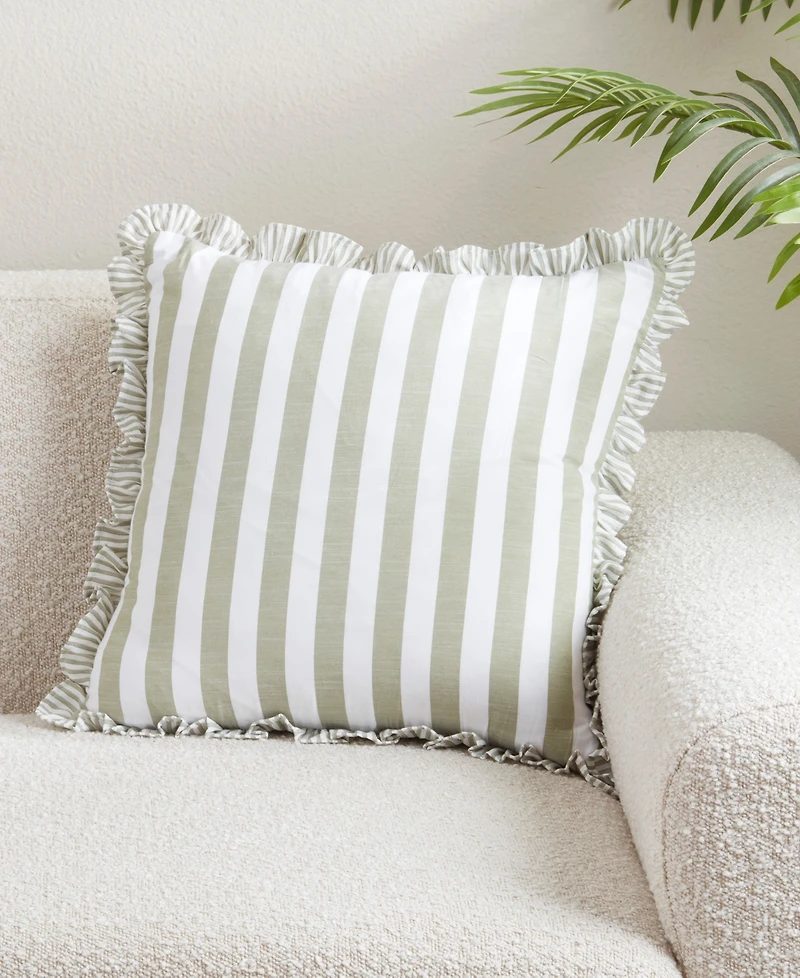 Saro Lifestyle Striped Ruffle Edge Decorative Pillow