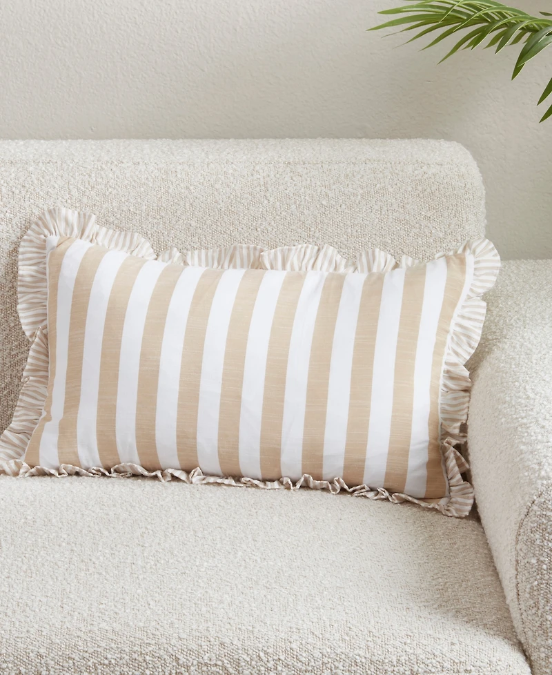 Saro Lifestyle Striped Ruffle Edge Decorative Pillow
