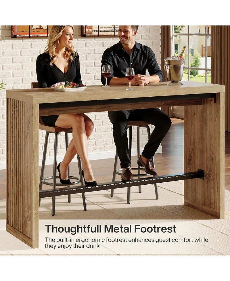 Tribesigns Bar Table, 55-Inch Counter Height Pub Table with Metal Footrest, Rectangular High Top Counter Dining Furniture