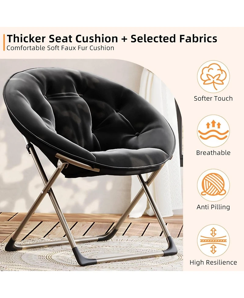 gaomon Oversized Faux Fur Foldable Saucer Chair with Sturdy Metal Frame, Comfy Lounge Chair for Adults
