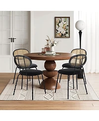 gaomon Set of 2 Mid-Century Rattan Dining Chairs with Velvet Upholstered Seat and Sturdy Metal Legs