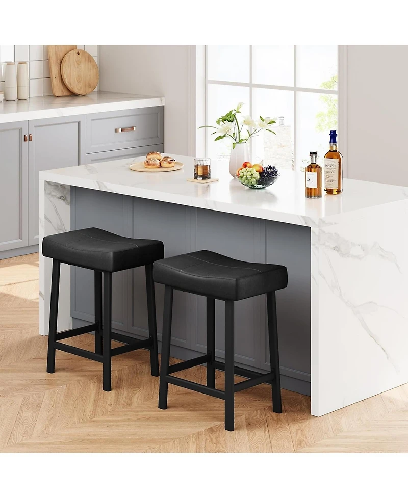 gaomon Set of 2 Ergonomic 24" Counter Height Bar Stools with Curved Pu Leather Seat, Metal Frame and Footrest, Supports 240 lbs