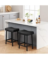 gaomon Set of 2 Ergonomic 24" Counter Height Bar Stools with Curved Pu Leather Seat, Metal Frame and Footrest, Supports 240 lbs