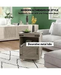 Rainsken Small Bedside Cabinet, Farmhouse Storage Nightstand with Open Shelf and Cupboard for Living Room, Bedroom,