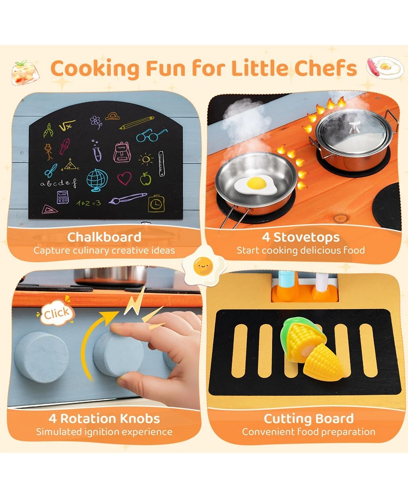 Mecale Wooden Toy Kitchen Playset with Removable Faucet & Cooking Accessories for Kids