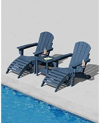 gaomon Folding Adirondack Chair Set of 2 with Ottoman, All-Weather Outdoor Chair, Wooden Textured with Cup Holder for patios, Decks, Gardens.