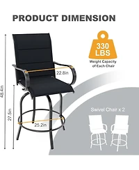 gaomon Outdoor Swivel Bar Stools Set of 2, 360degree(s) Swivel Patio Bar Height Chairs with High Back and Armrests