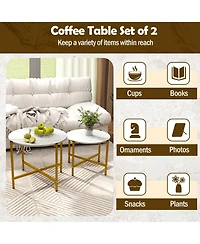 Sugift Round Coffee Table Set of Two with Metal Frame