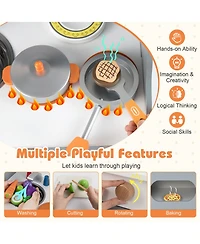 Mecale Wooden Play Kitchen Pretend Toy with Clock, Gift Set for Boys & Girls Ages 3