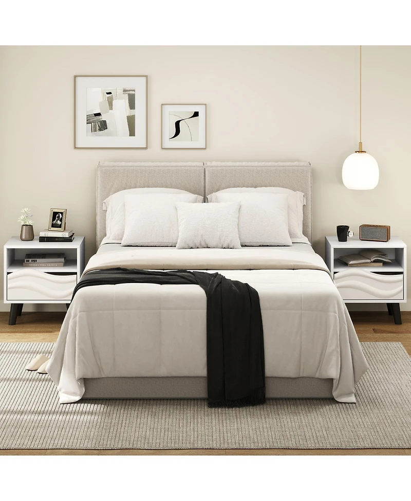 Sugift Mid Century Modern Nightstand with Textured Front and Shelf