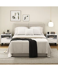 Sugift Mid Century Modern Nightstand with Textured Front and Shelf