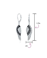 Bling Jewelry Two Tone Spiritual Guardian Angel Wing Feather Cubic Zirconia Black White Cz Lever back Earrings