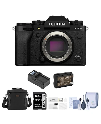 Fujifilm X-T5 Mirrorless Camera Bundle with 128GB Sd Card, Shoulder Bag, Extra Battery, Charger, Screen Protector, Cleaning Kit
