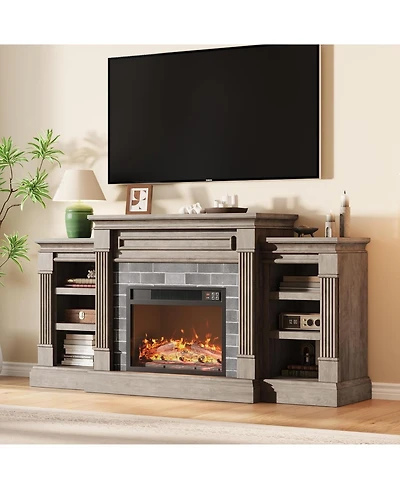 gaomon 71'' Fireplace Tv Stand with 23'' Electric Fireplace, Mid Century Tv Console, Entertainment Center with Storage for Living Room, Bedroom