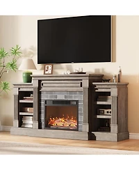 gaomon 71'' Fireplace Tv Stand with 23'' Electric Fireplace, Mid Century Tv Console, Entertainment Center with Storage for Living Room, Bedroom