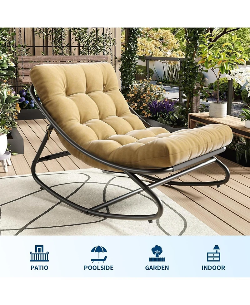 gaomon Oversized Papasan Rocking Chair, E-Coated Iron Egg Recliner, Cushion, 450 lbs Capacity, Indoor/Outdoor Lounge