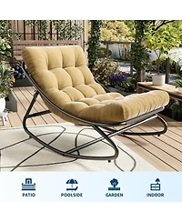 gaomon Oversized Papasan Rocking Chair, E-Coated Iron Egg Recliner, Cushion, 450 lbs Capacity, Indoor/Outdoor Lounge