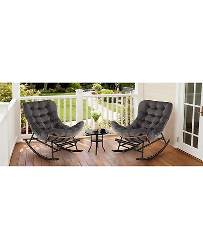 gaomon 2-Pack Papasan Rocking Chair with Footrest, Oversized Rattan Chair with Removable Cushion and Metal Frame, For Patio and Indoor