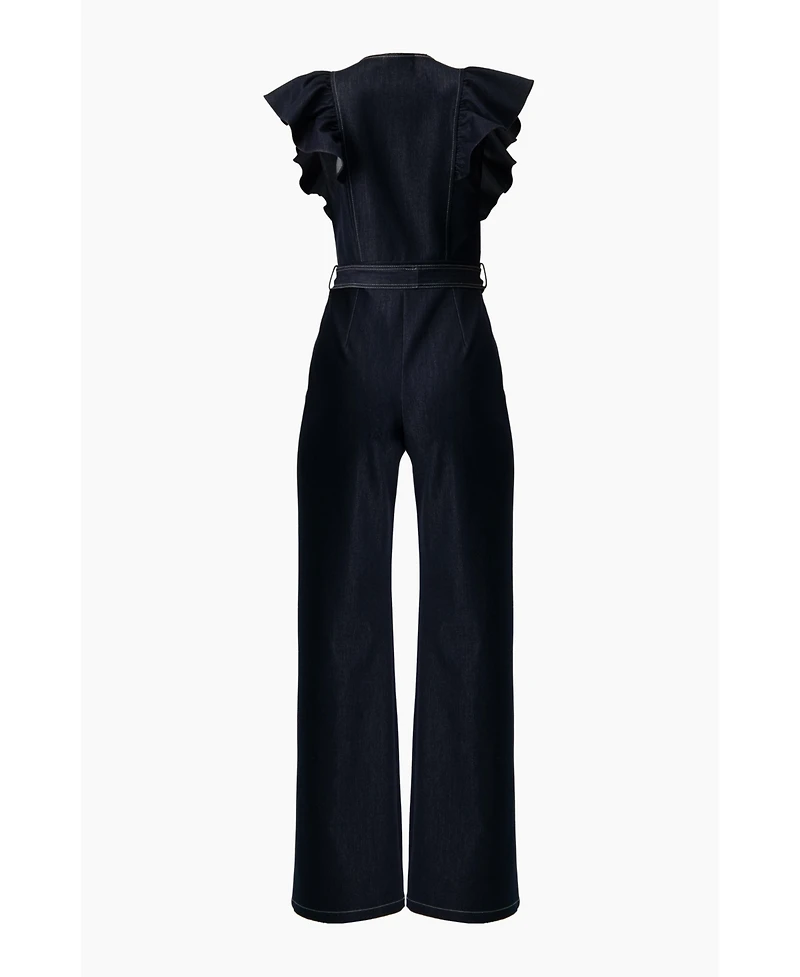 Ivonne Women's V-Neck Denim Like Wide-Leg Jumpsuit