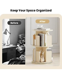 Sugift 2-Tier Rotating Bookshelf with Dividers and Anti-falling Baffles