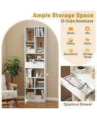 Sugift 7-tier Bookshelf with Drawer 180cm Floor Standing Display Rack Storage Shelf