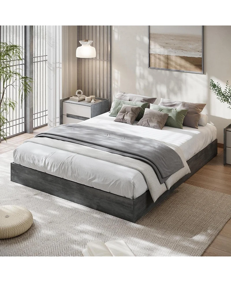 gaomon Wood Platform Bed Frame, Wooden Frame Without Headboard, Slat Support, No Box Spring Needed