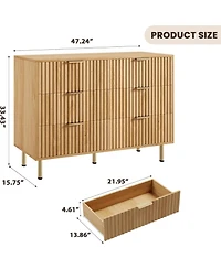 gaomon Fluted 6-Drawer Dresser, Modern Wooden Chest with Gold Legs, Large Storage Organizer for Bedroom, Living Room, Kids Room