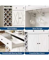 gaomon Coffee Bar Cabinet with Power Outlet & Exquisite Barn Doors, Sideboard Buffet Cabinet with Wine Bottle Rack, Storage Cabinet for Kitchen