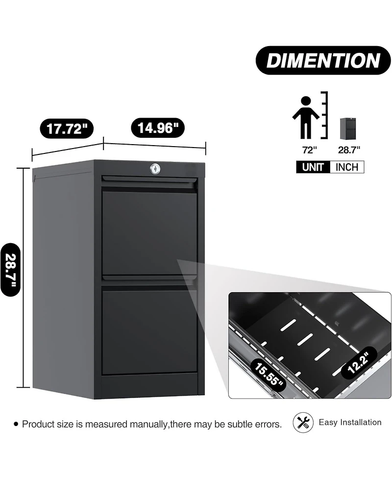gaomon File Cabinet - 28.7"H Metal Office File Cabinet with Secure Lock - for Letter, Legal, A4 and F4 Documents