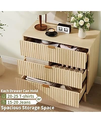 gaomon 3 Drawer Dresser, 32 in Tall Mid Century Modern Dresser Drawers, Waveform Fluted Side Table, Wood Drawer Organizer for Bedroom Living Room