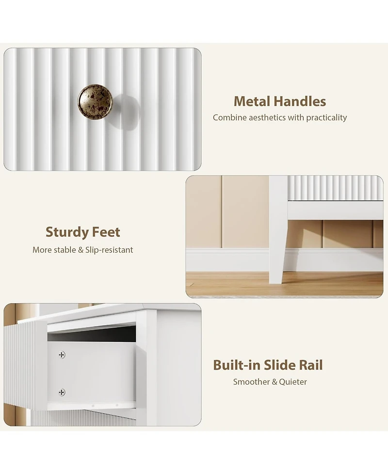gaomon Fluted 3 Drawers Dresser Set of 2, Wide Wood Chest of Drawers, Dresser Chest of Drawers Organizer with Metal Legs and Anti-Tipping