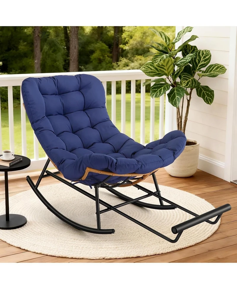 gaomon Papasan Rocking Chair with Removable Polyester Cushion, Extendable Footrest, Rattan Rocker