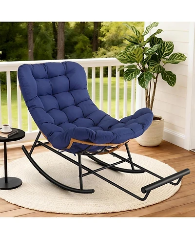 gaomon Papasan Rocking Chair with Removable Polyester Cushion, Extendable Footrest, Rattan Rocker